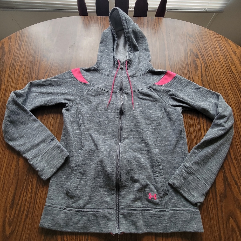 Under Armour Gray Zip-Up Hoodie with Pink Accents